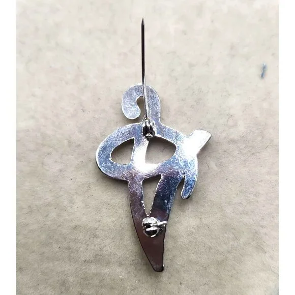 Cursive Rhinestone Initial Letter "A" Silver Tone Brooch Pin Script - Picture 2 of 2